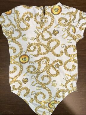 Versace White Onesie with Gold Chain Print